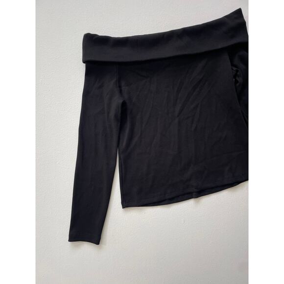 Veronica Beard Jeans Black Fawsett Top Off The Shoulder Sz M Pima Cotton Ribbed - Picture 6 of 8